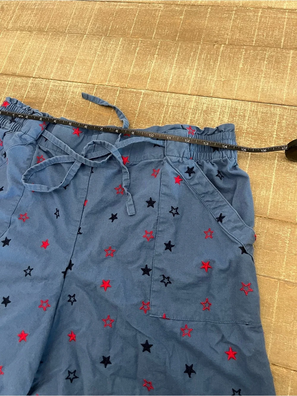 Blue Star Print Drawstring Shorts Large